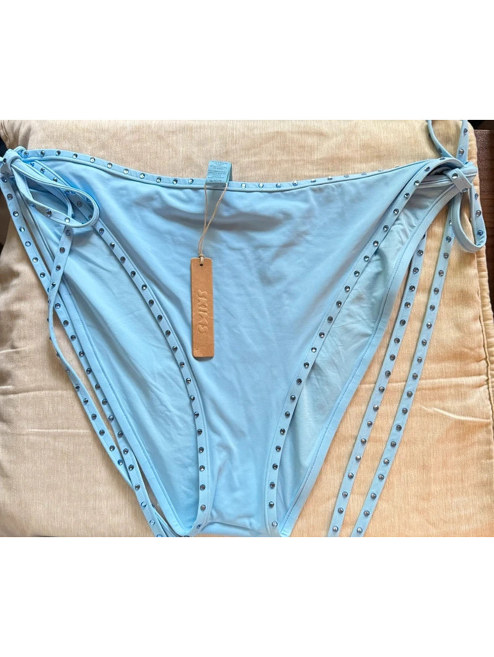 Skims Swim NWT Rhinestone Swim Tie Bikini Bottom Iris Blue Size 4X